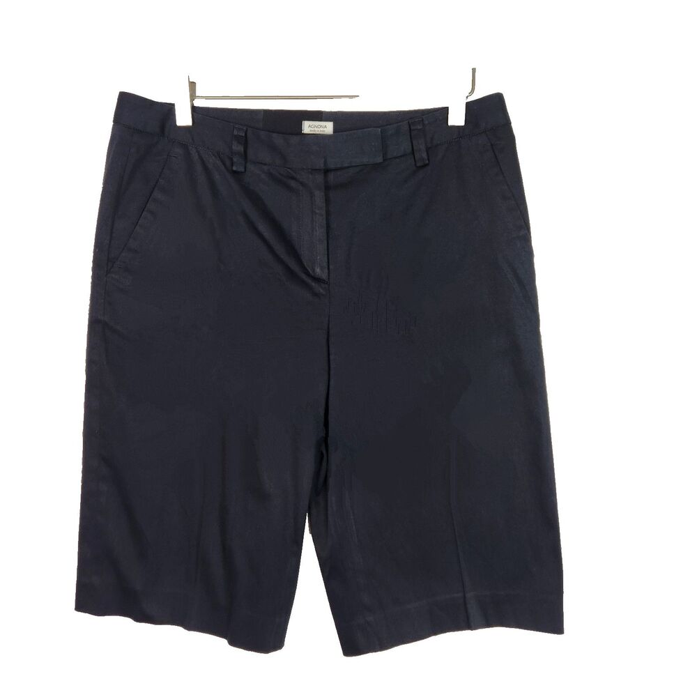 AGNONA Shorts Womens 30.5" Navy Blue Bermuda Shorts Luxury Designer Chino Shorts